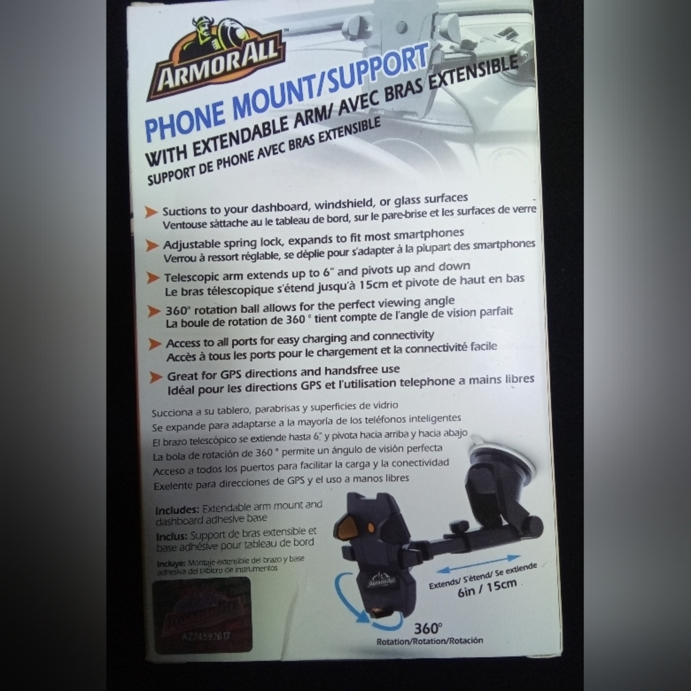 ArmorAll Phone Mount Support Extendable Arm 360° Rotation Swivel Suction Car - Picture 2 of 5